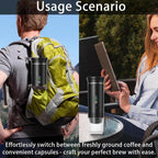 Macchina da Caffè Portatile 3-in-1 Ricaricabile con Display Digitale, Serbatoio 80 ml, Compatibile con Capsule e Caffè Macinato, Infusione Calda e Fredda, 2500 mAh – Espresso da Viaggio