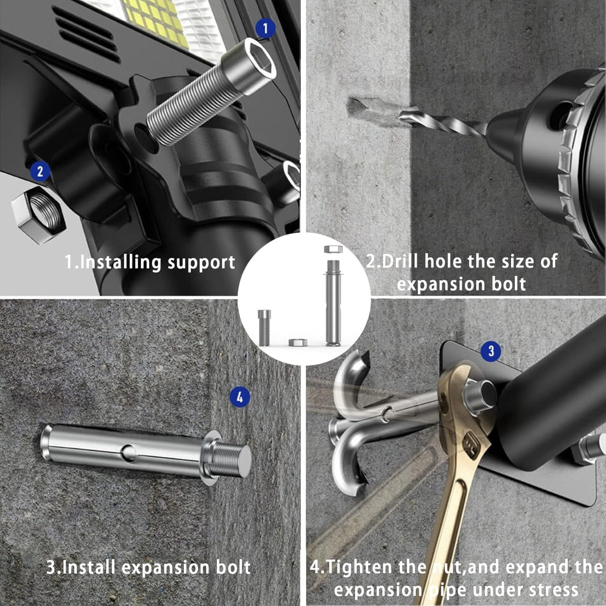Luci Solari da Esterno con Sensore di Movimento 800 LED 5000LM 6000mAh con Telecomando, 3 Modalità, 3 Livelli di Luminosità, IP65 Impermeabili