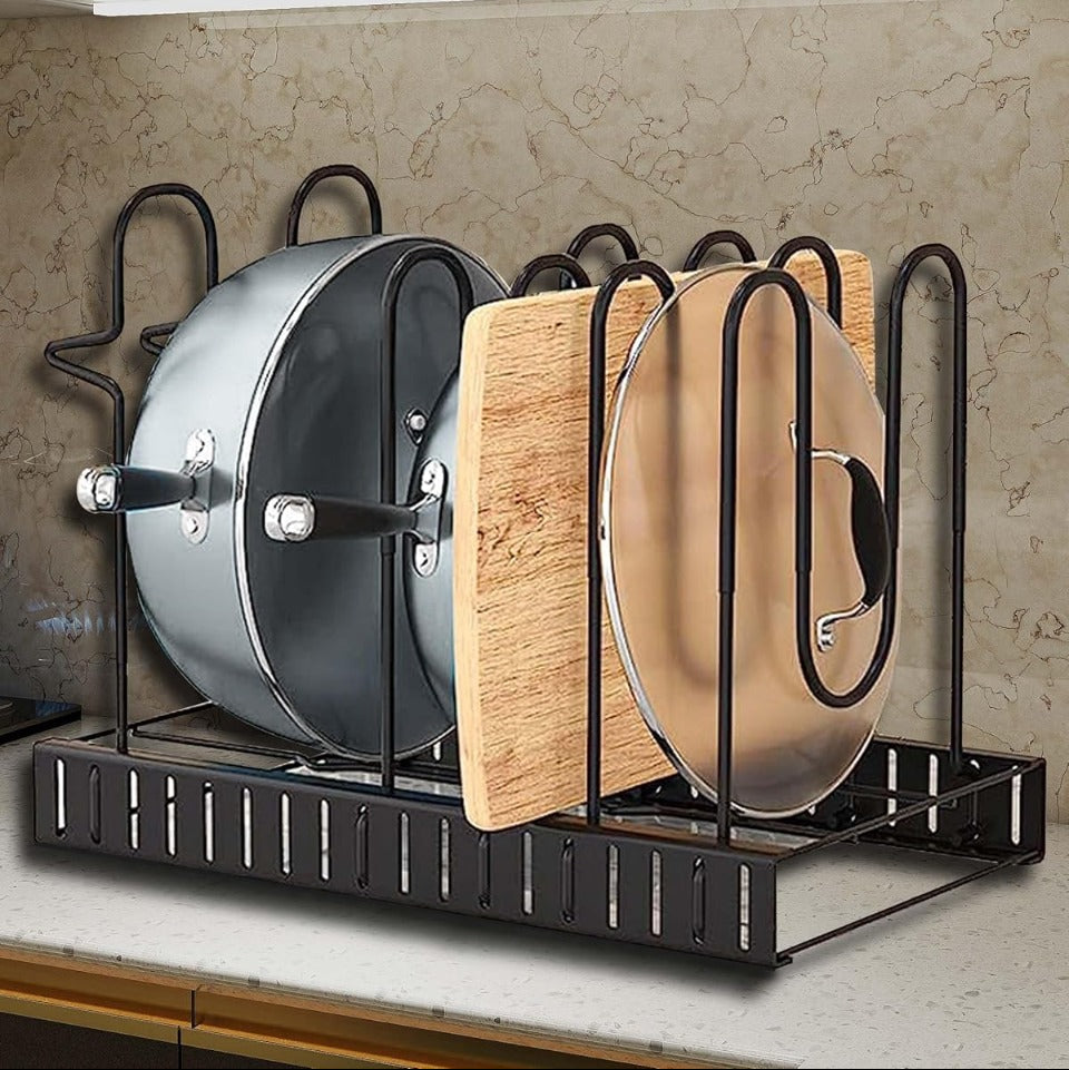 Organizzatore per Pentole e Padelle con 8 Livelli, Supporti Regolabili per Coperchi e Design Personalizzabile