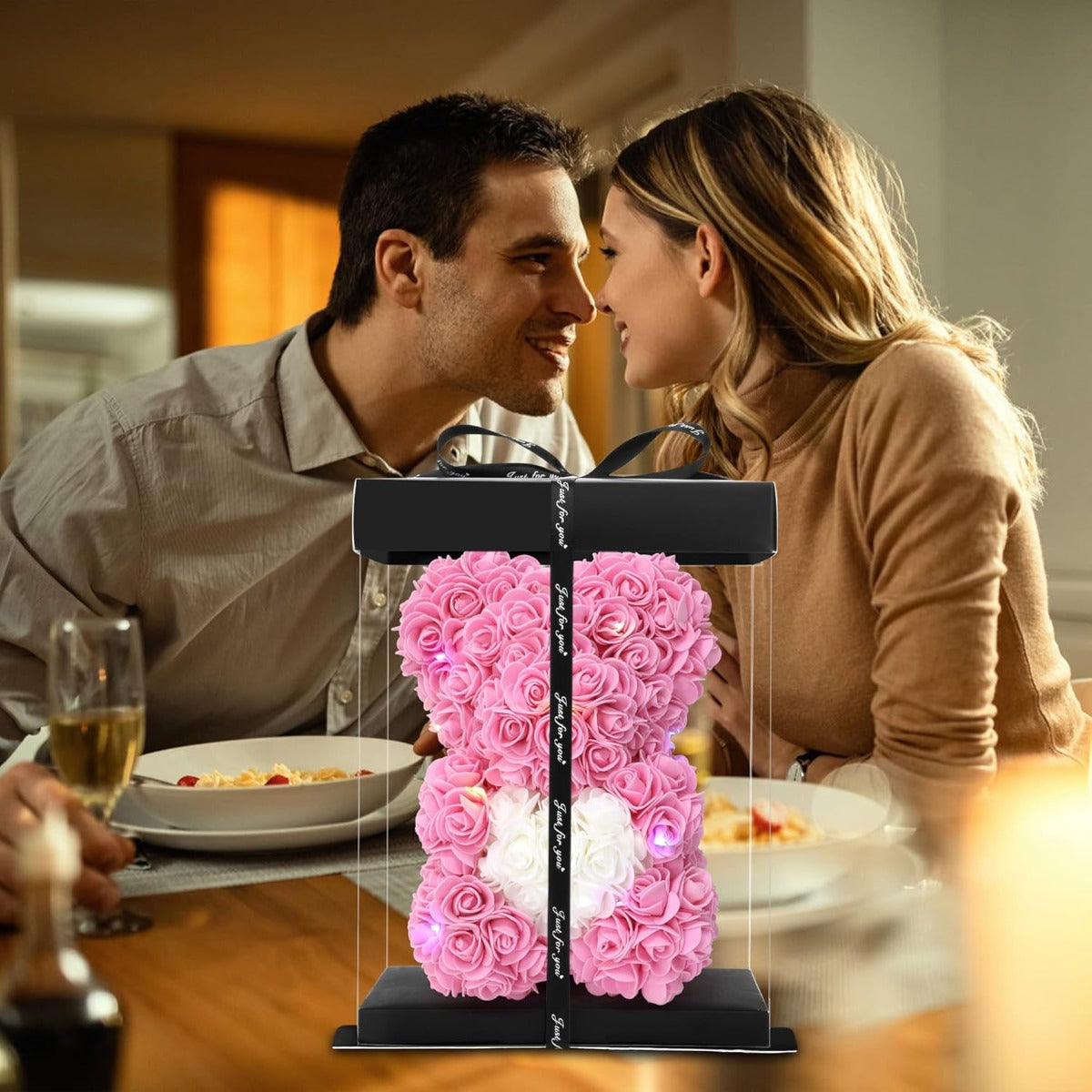 Orso di Fiori Artigianale - Simbolo d'Amore per Eventi Indimenticabili  25 cm (Rosa + Cuore)