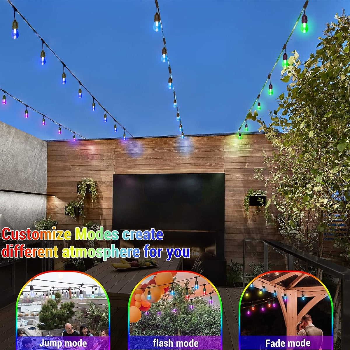 Luci a Stringa Solari RGB da Esterno Dimmerabili con Lampadine LED