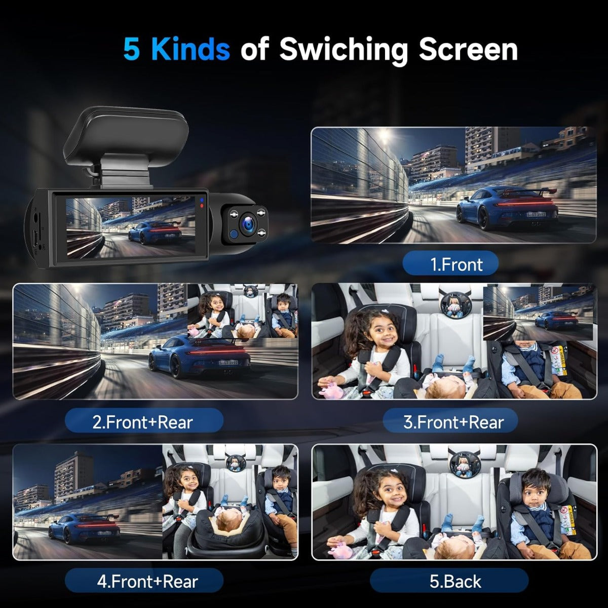 Dash Cam con Schermo LCD e Obiettivo Grandangolare 180° per Auto