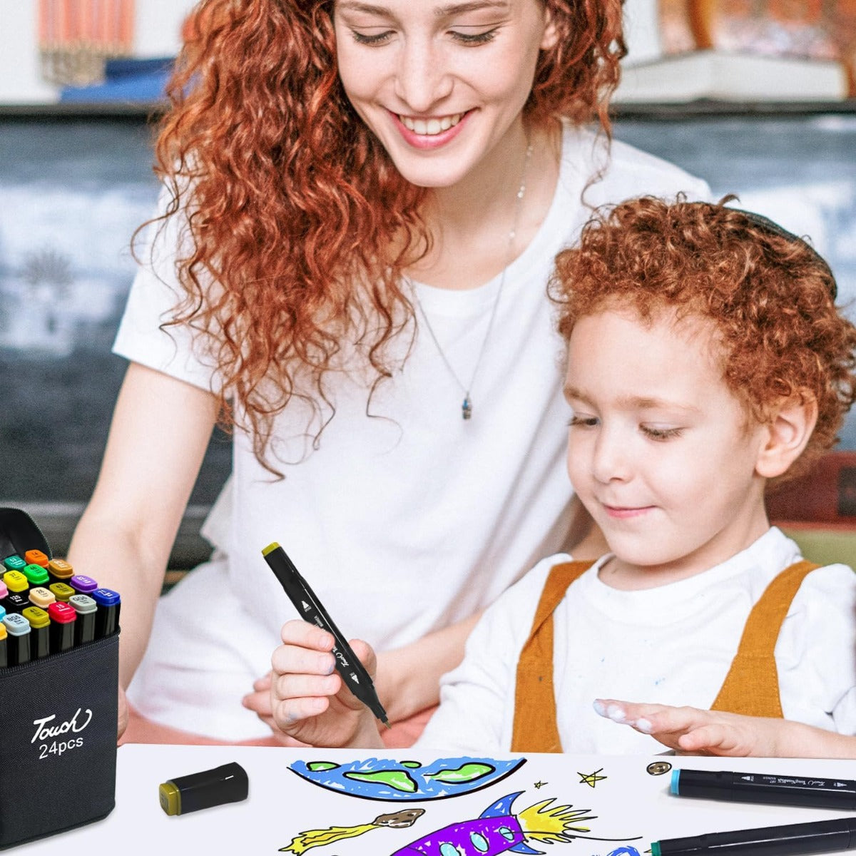 Set 24 Pennarelli a Doppia Punta ad Alcol con Astuccio – Punta Fine e Punta Larga per Disegno, Manga, Sketch, Illustrazione, Colorazione