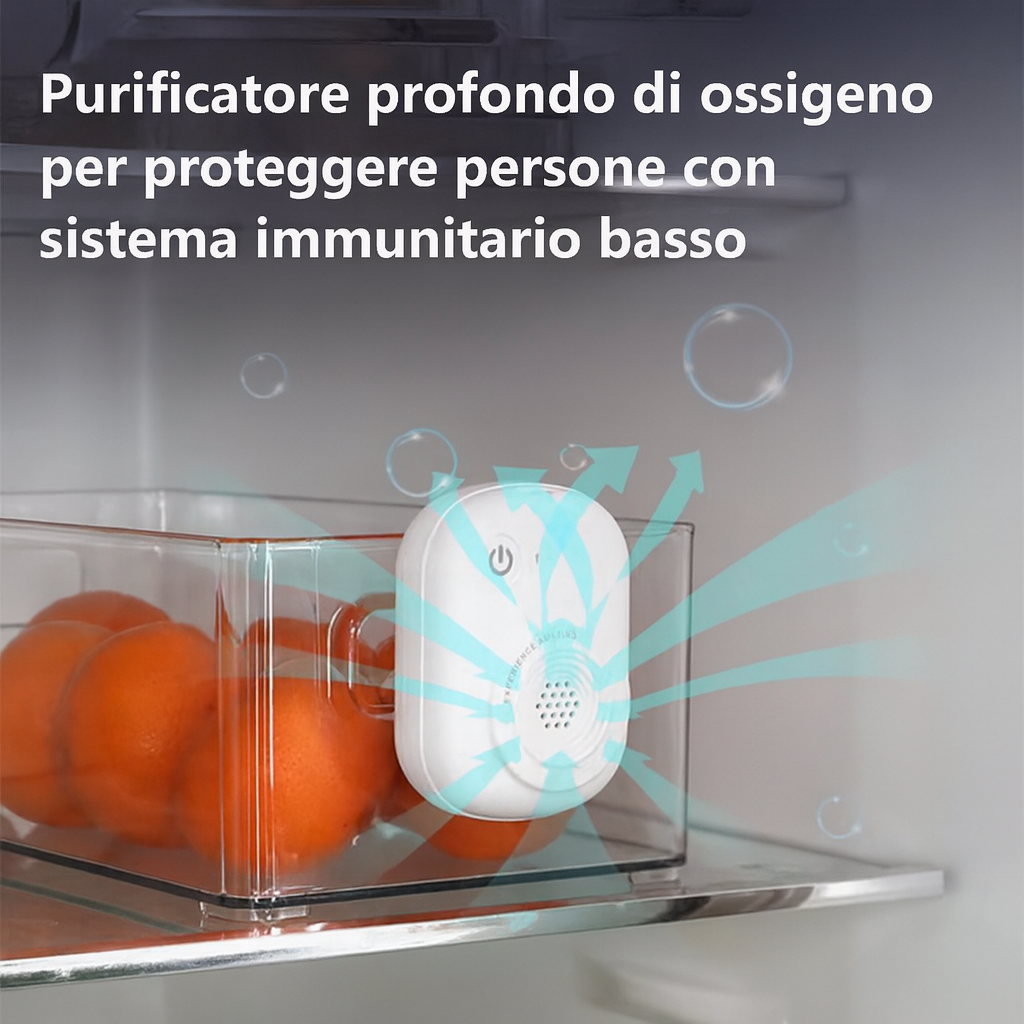 Mini Purificatore d’Aria per Frigorifero – Generatore di Ozono, Elimina Odori e Batteri, con Clip di Fissaggio, Ricarica USB – Ideale per Casa, Animali, Armadi, Frigoriferi e Auto