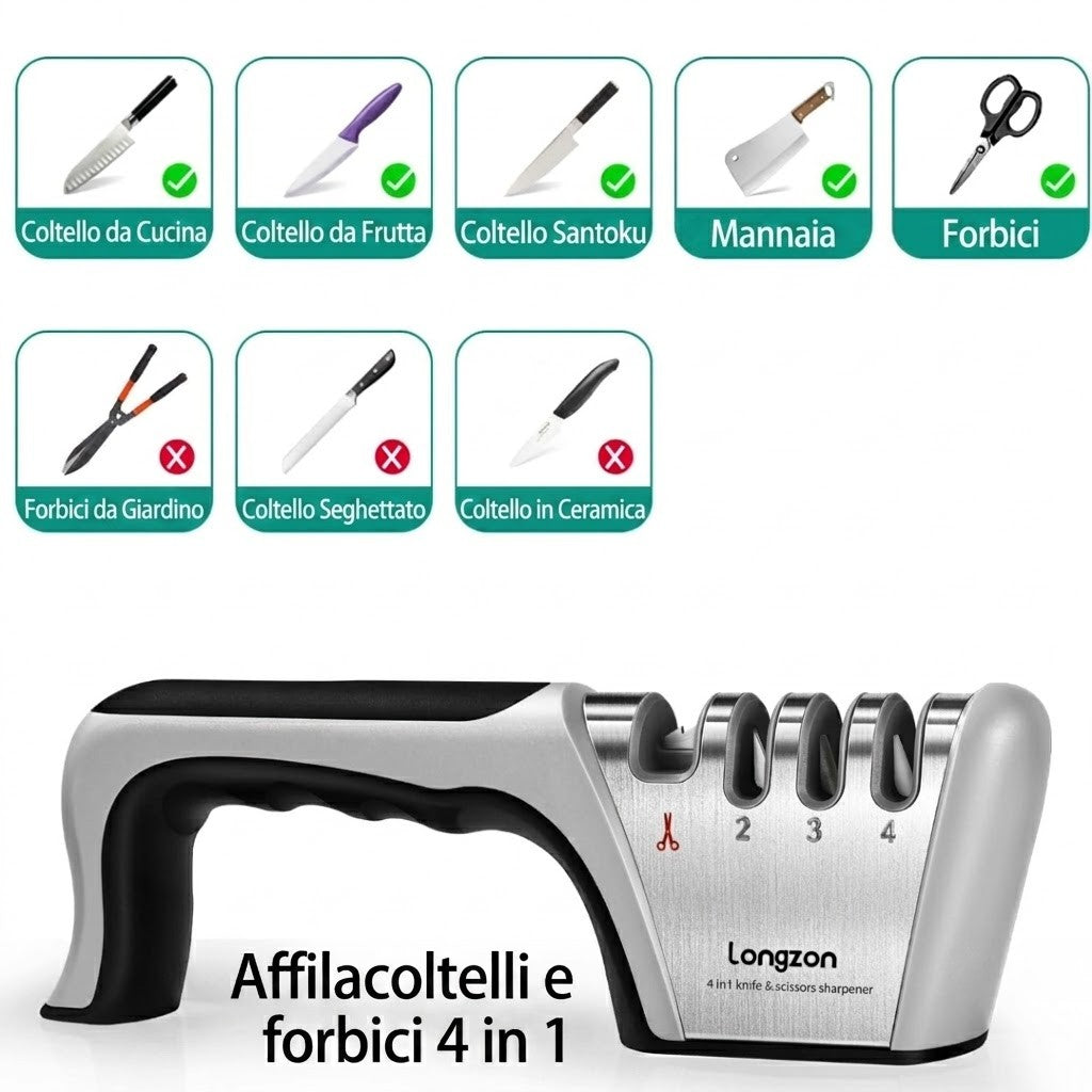 Affilacoltelli Professionale 4 in 1 con Guanto
