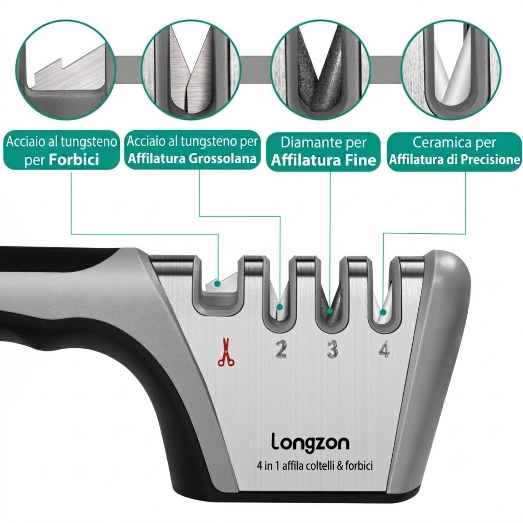 Affilacoltelli Professionale 4 in 1 con Guanto
