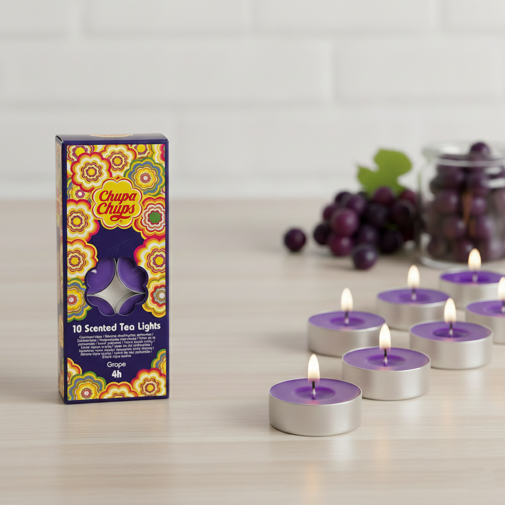 10 Candele Profumate Chupa Chups al Gusto Uva - Tea Lights Fragranza Grape