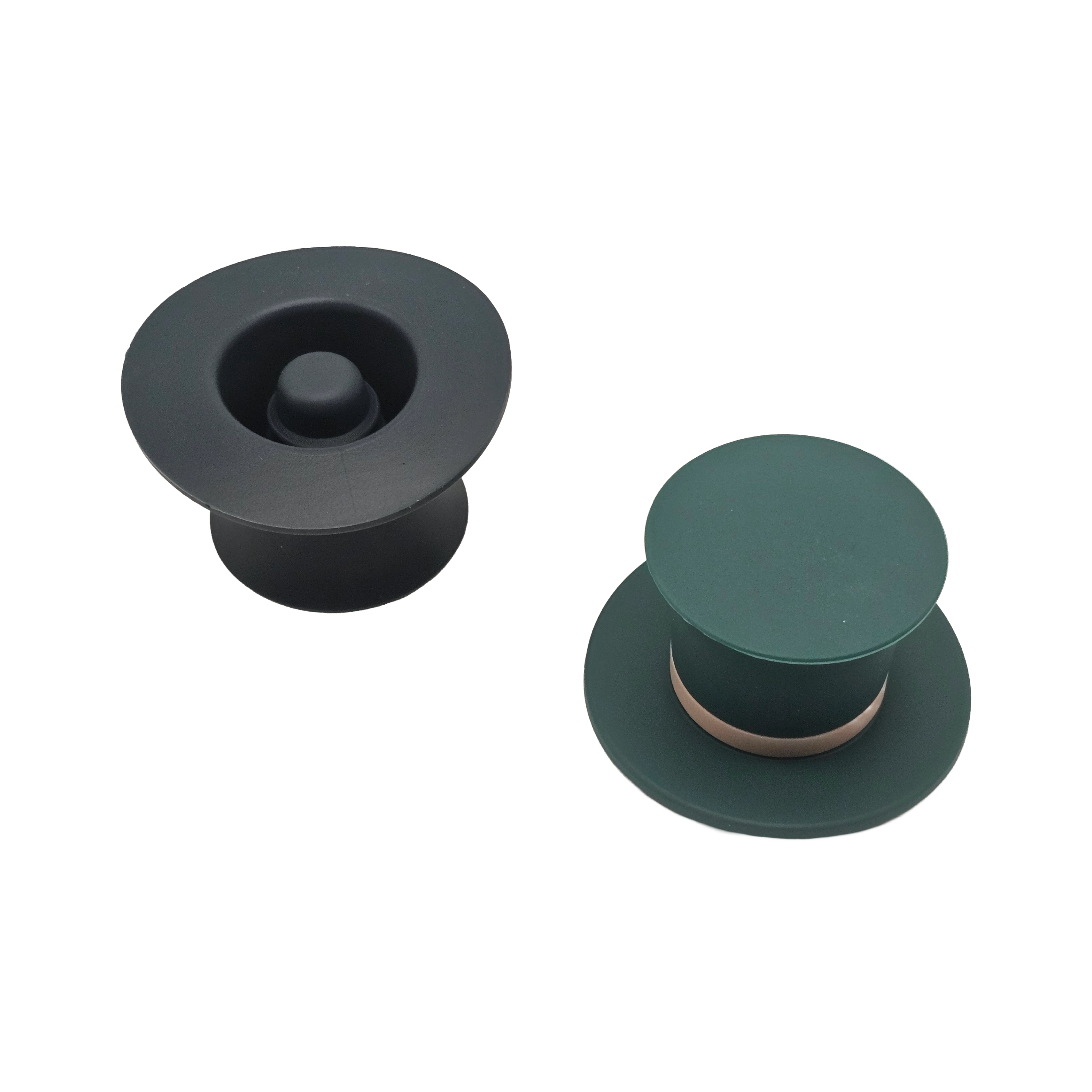 Set 2 Tappi per Bottiglie in Silicone a Forma di Cappello Cilindrico – Nero e Verde
