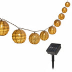 Catena 10 Luci Solari Esterno Bianco Caldo IP44 con Paralume in Corda 1.8+1.8mt