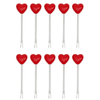 10 Forchettine da Aperitivo "Love" – Acciaio Inox con Cuore Rosso – Cena Romantica