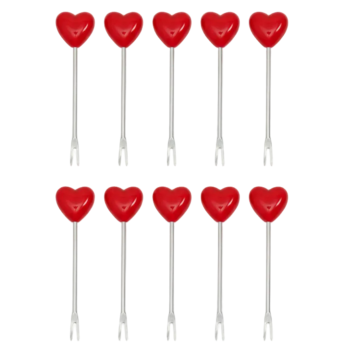 10 Forchettine da Aperitivo "Love" – Acciaio Inox con Cuore Rosso – Ideale per San Valentino