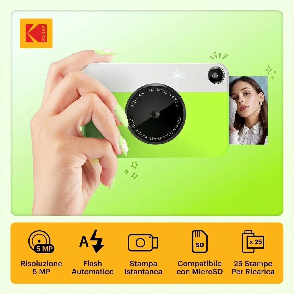 Fotocamera Istantanea Kodak Printomatic Digitale + 20 Carta Foto