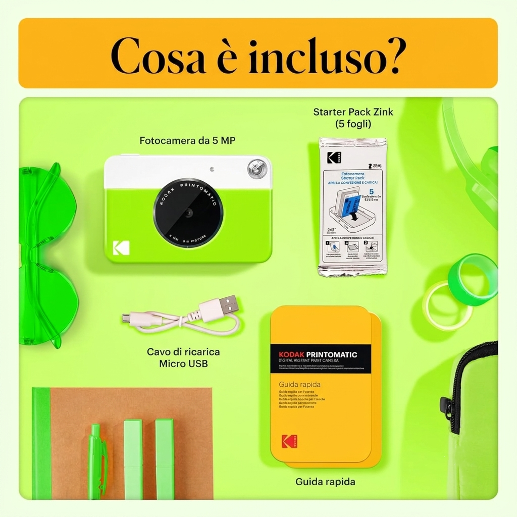Fotocamera Istantanea Kodak Printomatic Digitale + 20 Carta Foto
