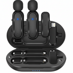 Microfono Lavalier Wireless con Custodia, 2 Mic + Ricevitore Lightning per iPhone/iPad, Riduzione Rumore, 8h Autonomia, 20m Portata