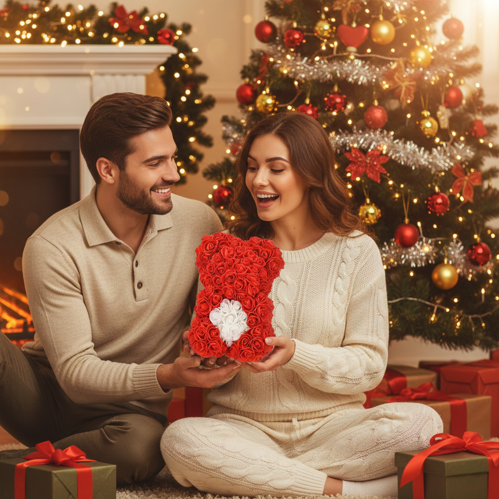 Orso di Fiori Artigianale - Simbolo d'Amore per Eventi Indimenticabili (rosso)