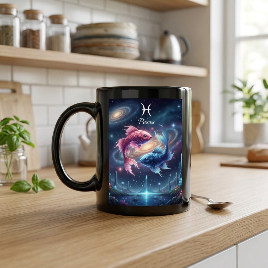 Tazza Mug Nera Personalizzata Pesci - Idea Regalo Ceramica Colazione