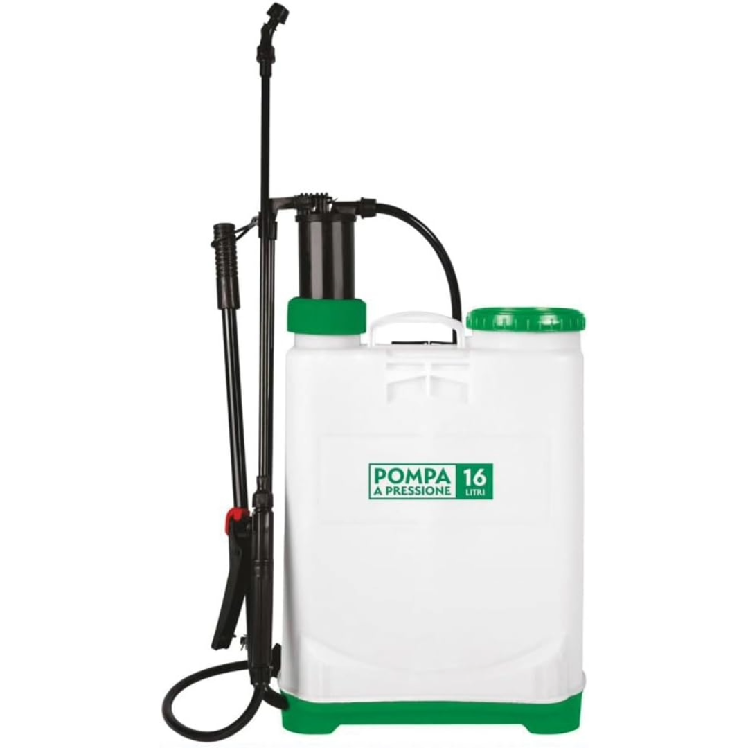 Pompa a Pressione Manuale per Giardinaggio, Serbatoio 16 Litri, Nebulizzatore a Spalla con 3 Ugelli Intercambiabili, Valvola di Sfiato, Leva Erogatrice e Tappo con Filtro