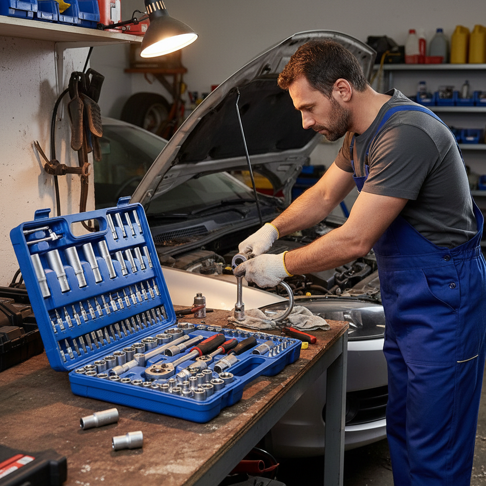 Set di 108 Pezzi con Chiavi a Bussola, Cricchetto e Cacciavite con Punte Intercambiabili