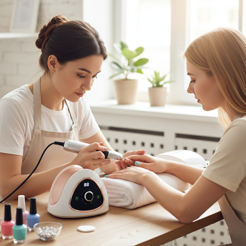 Fresa Unghie Professionale 45.000 RPM con Pedale – Levigatrice Elettrica per Manicure e Pedicure, Display Digitale, Uso Professionale e Domestico