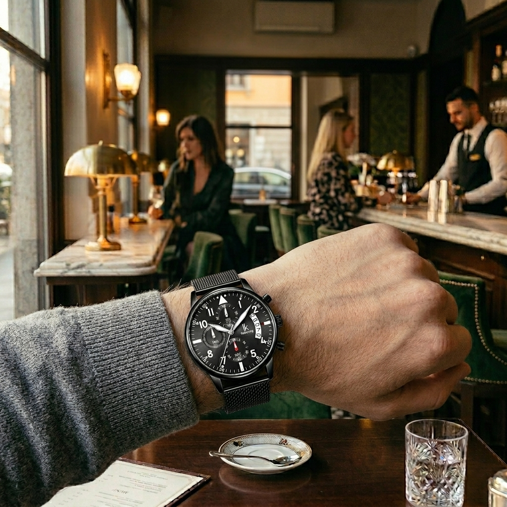Orologio Analogico Alienwork Uomo | Cronografo al Quarzo Nero
