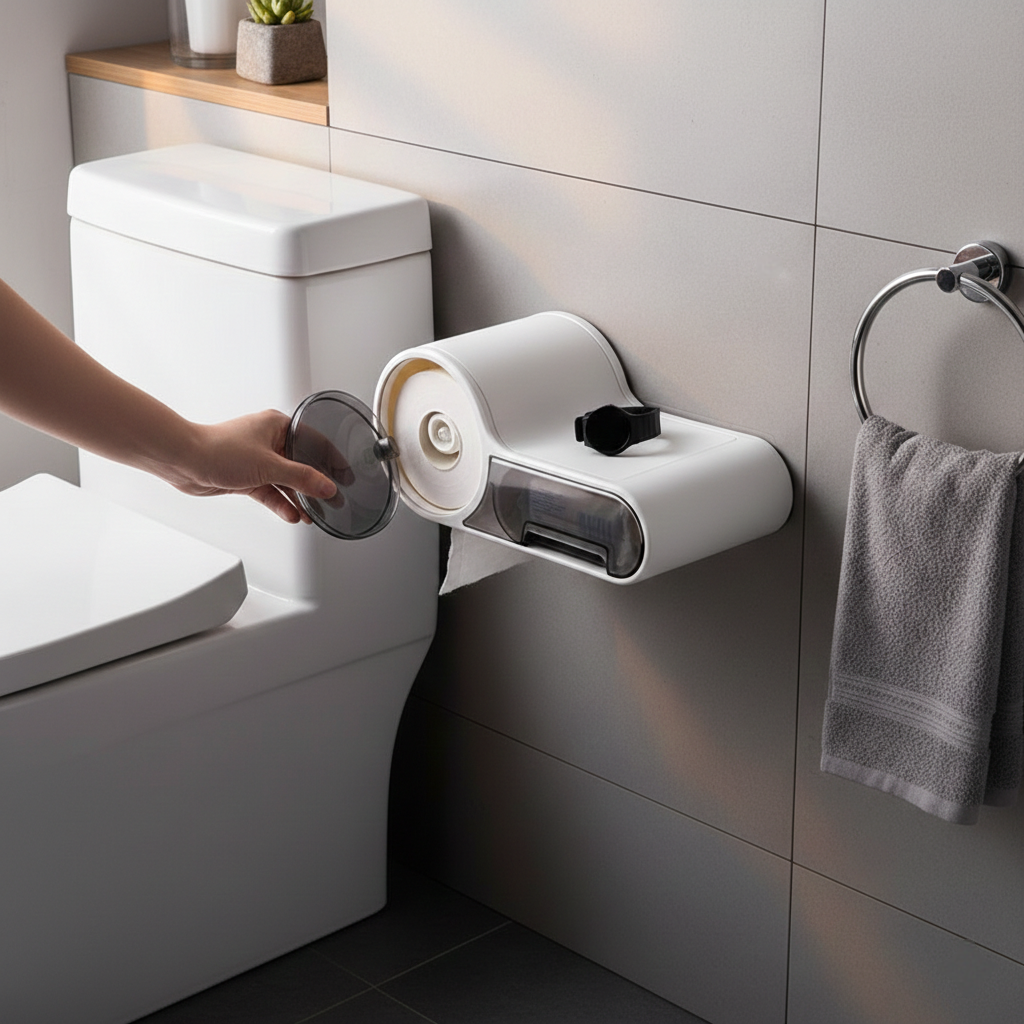 Porta Carta Igienica da Parete con Contenitore Mensola Salvaspazio per Bagno