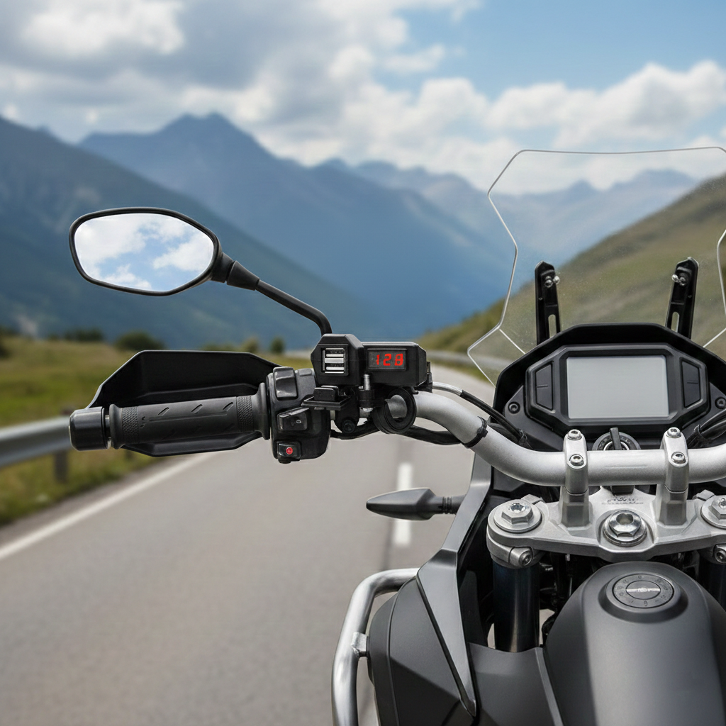 Caricabatterie Cellulare Moto Manubrio Supporto Doppia USB Presa W/ On/Off