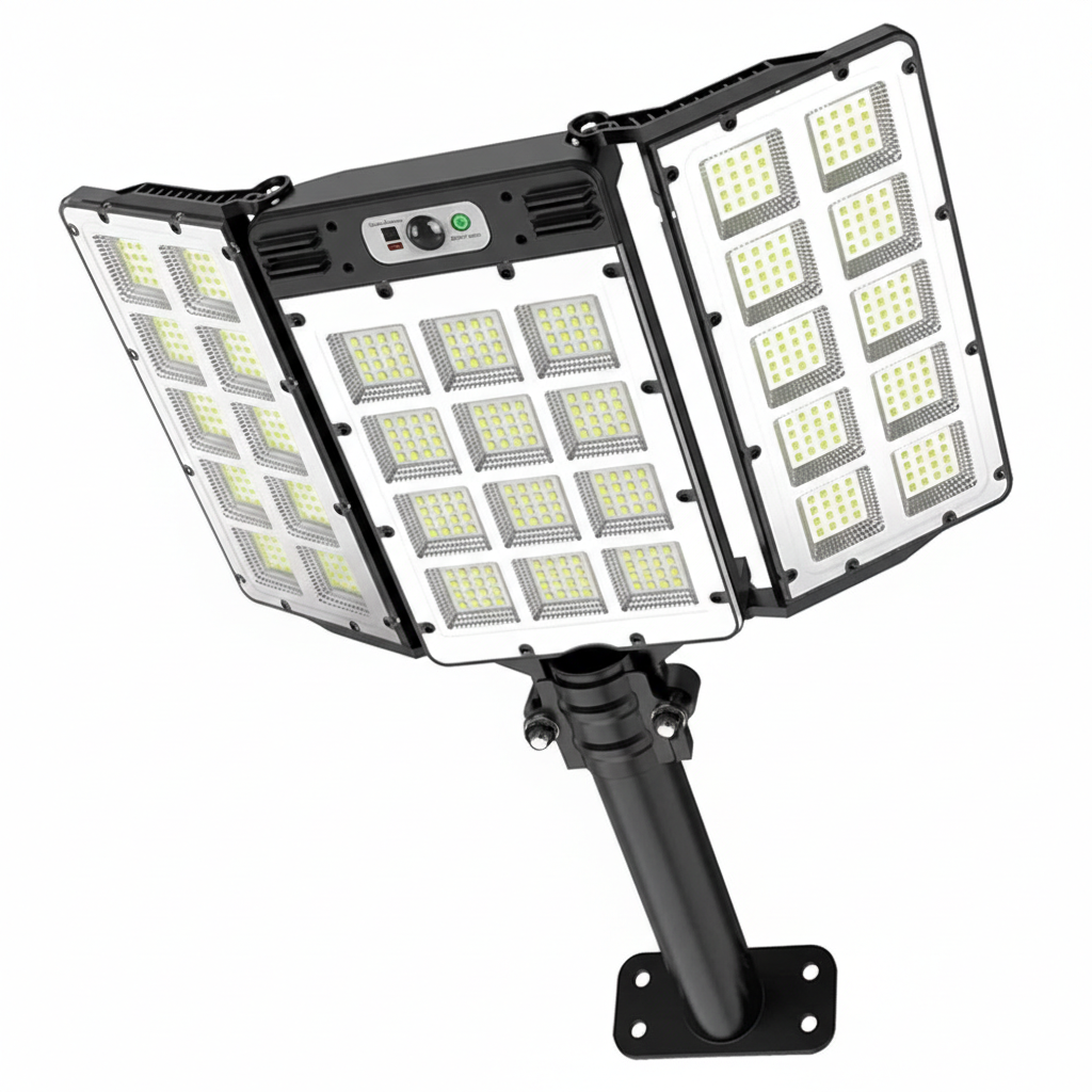 Luci Solari da Esterno con Sensore di Movimento 800 LED 5000LM 6000mAh con Telecomando, 3 Modalità, 3 Livelli di Luminosità, IP65 Impermeabili