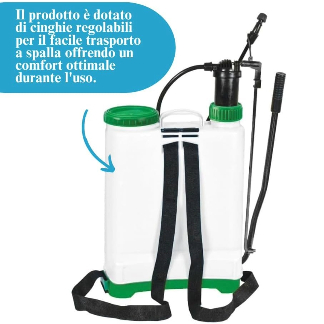 Pompa a Pressione Manuale per Giardinaggio, Serbatoio 16 Litri, Nebulizzatore a Spalla con 3 Ugelli Intercambiabili, Valvola di Sfiato, Leva Erogatrice e Tappo con Filtro
