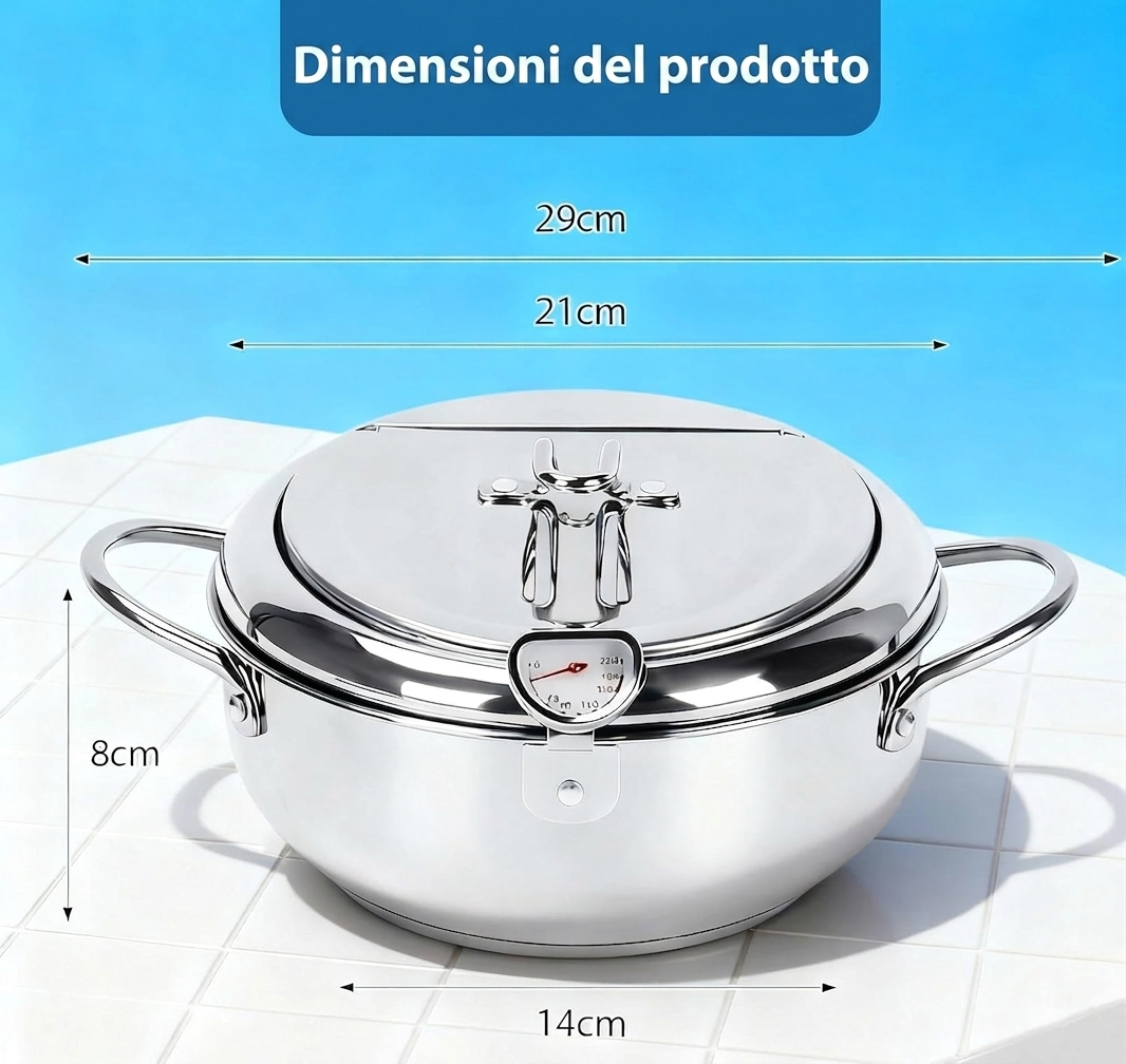 Pentola Friggitrice da 20cm per Induzione e Gas con Termometro