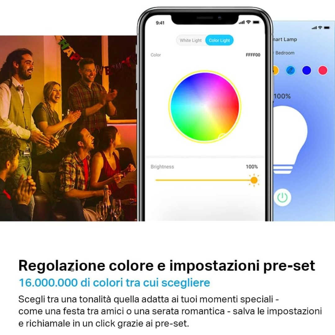 Pack 4 Lampadine Smart LED RGB - Kit Illuminazione Wi-Fi