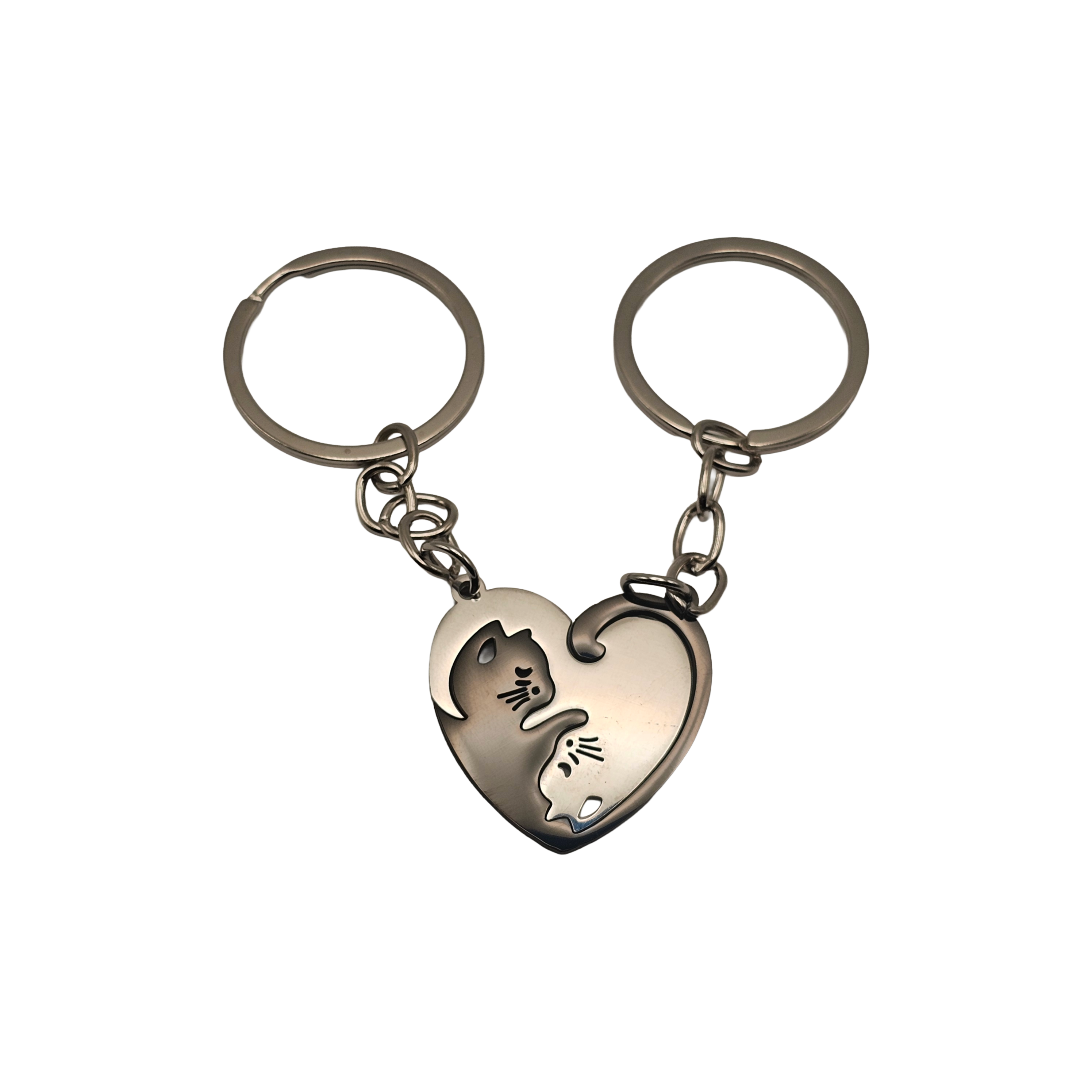 Portachiavi di Coppia "Gatti del Cuore Innamorati" – Design a Incastro