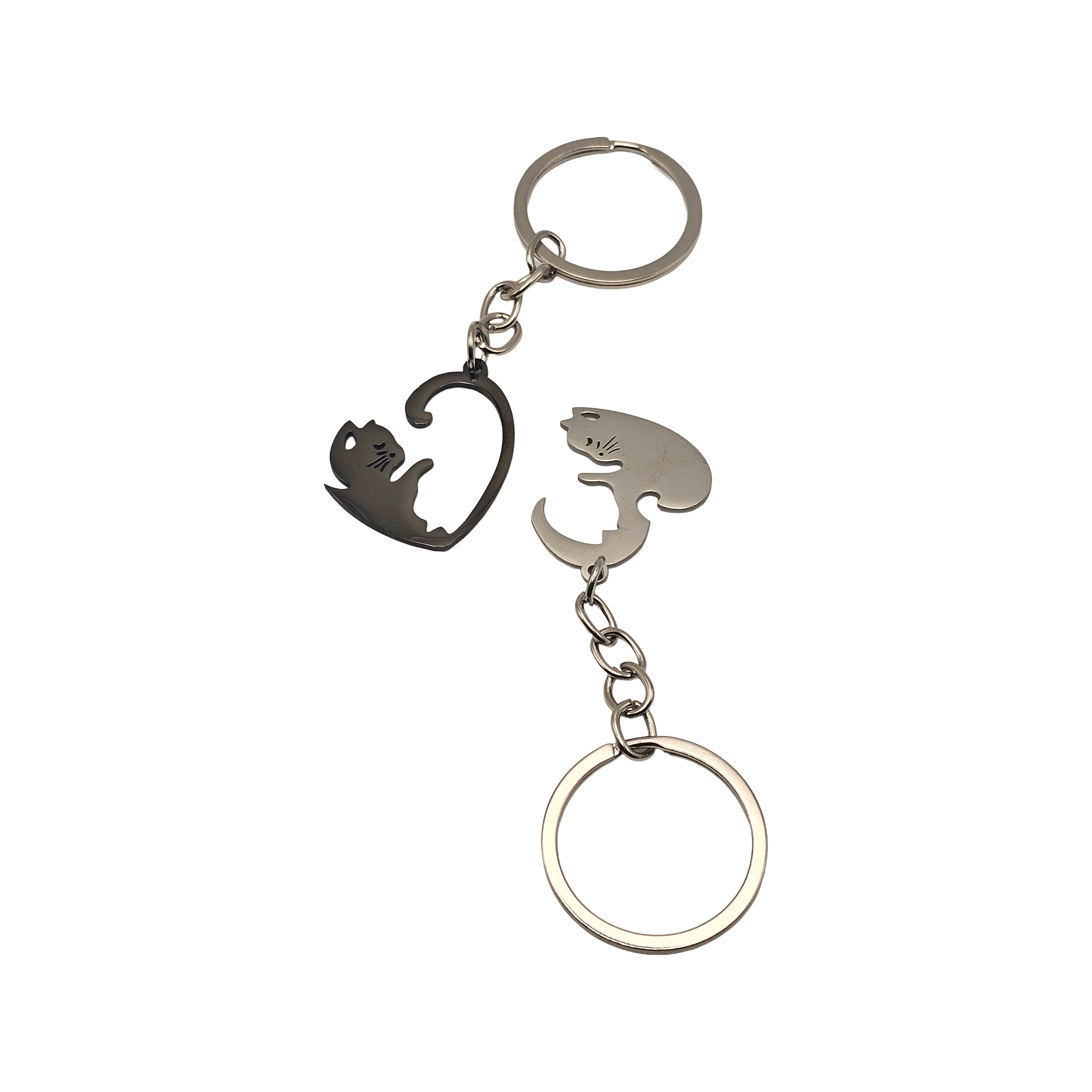 Portachiavi di Coppia "Gatti del Cuore Innamorati" – Design a Incastro