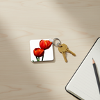 Portachiavi Quadrato Tulipani Rossi 6x6 cm | accessorio elegante