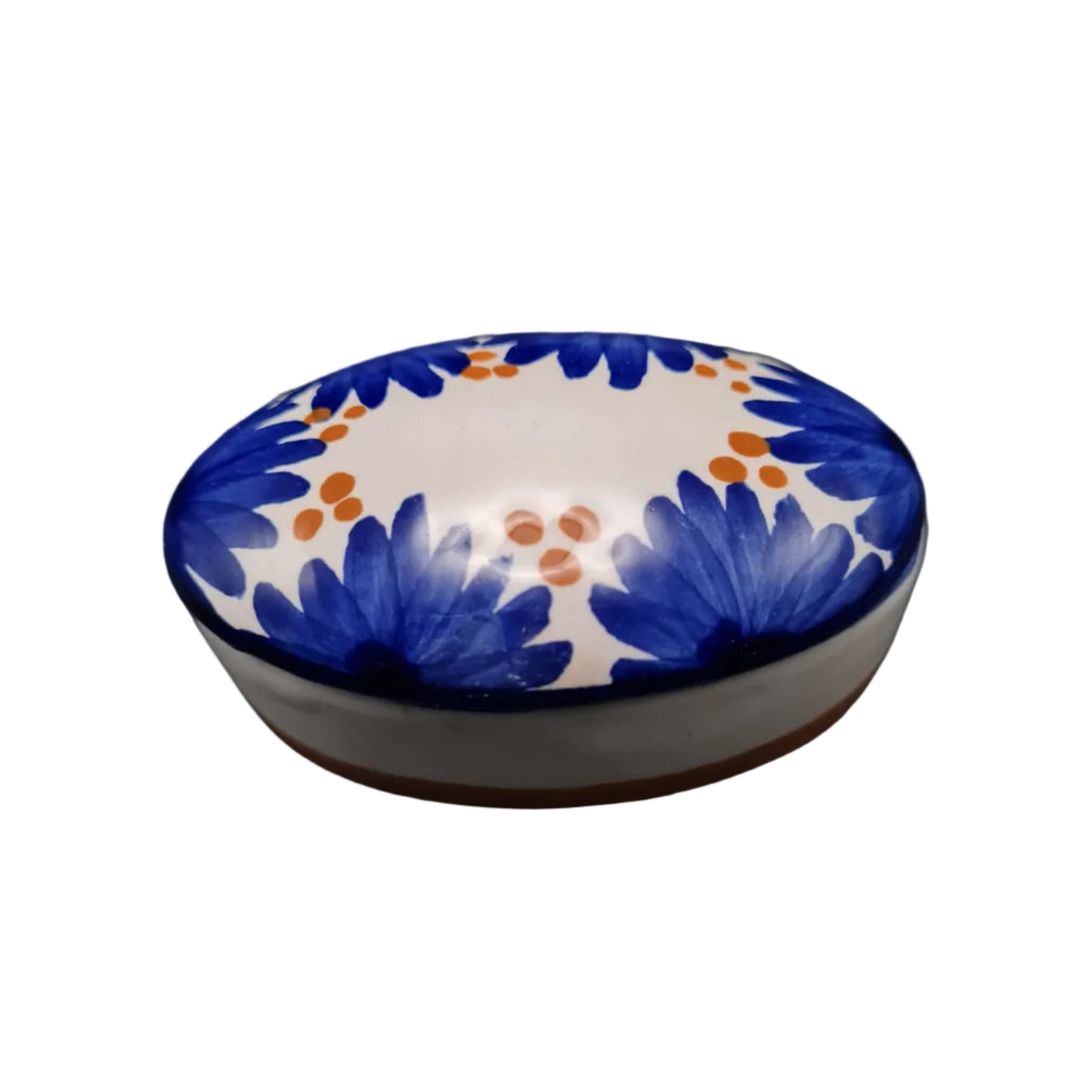 Portagioie Ovale in Ceramica Artigianale Dipinta a Mano - Fiori Blu e Arancio - Limited Edition
