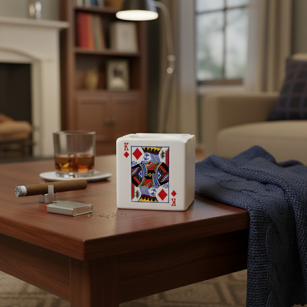 Portacenere in Ceramica Design Carte da Gioco Quadri Fiori Picche - Poker Style