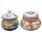 Coppia Vasi in Ceramica Decorati a Mano con Coperchio Porta Sale e Zucchero Multiuso Made in Italy