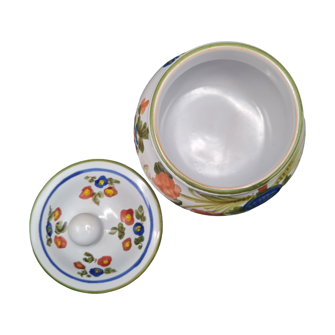 Coppia Vasi in Ceramica Decorati a Mano con Coperchio Porta Sale e Zucchero Multiuso Made in Italy