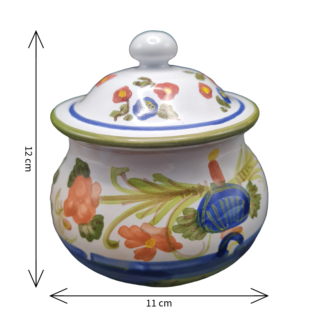 Coppia Vasi in Ceramica Decorati a Mano con Coperchio Porta Sale e Zucchero Multiuso Made in Italy