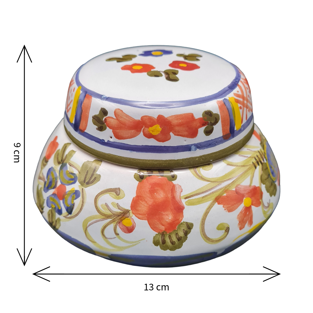 Coppia Vasi in Ceramica Decorati a Mano con Coperchio Porta Sale e Zucchero Multiuso Made in Italy
