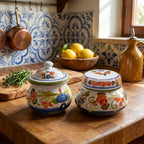 Coppia Vasi in Ceramica Decorati a Mano con Coperchio Porta Sale e Zucchero Multiuso Made in Italy