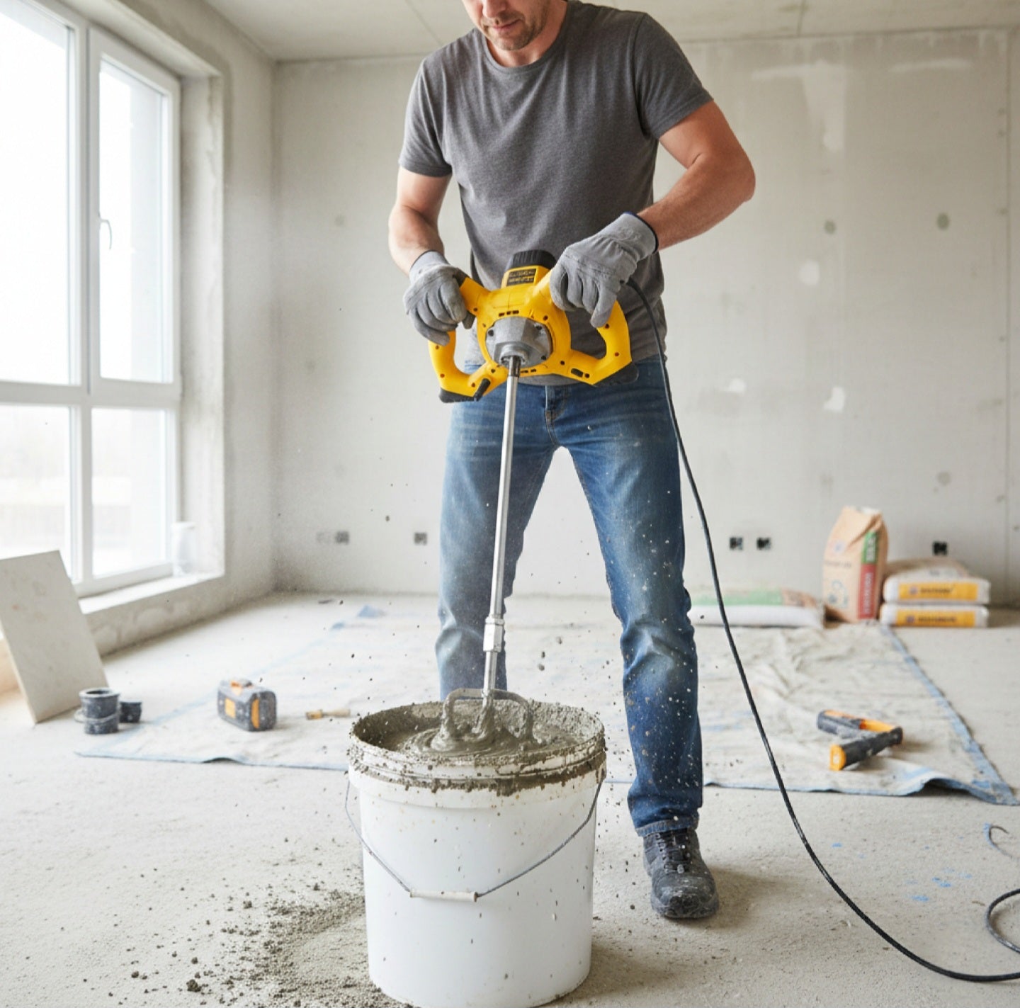 Miscelatore Professionale per Malta e Cemento 2400W – Agitatore Elettrico M14 con 6 Velocità Regolabili, Impugnatura Ergonomica Antiscivolo