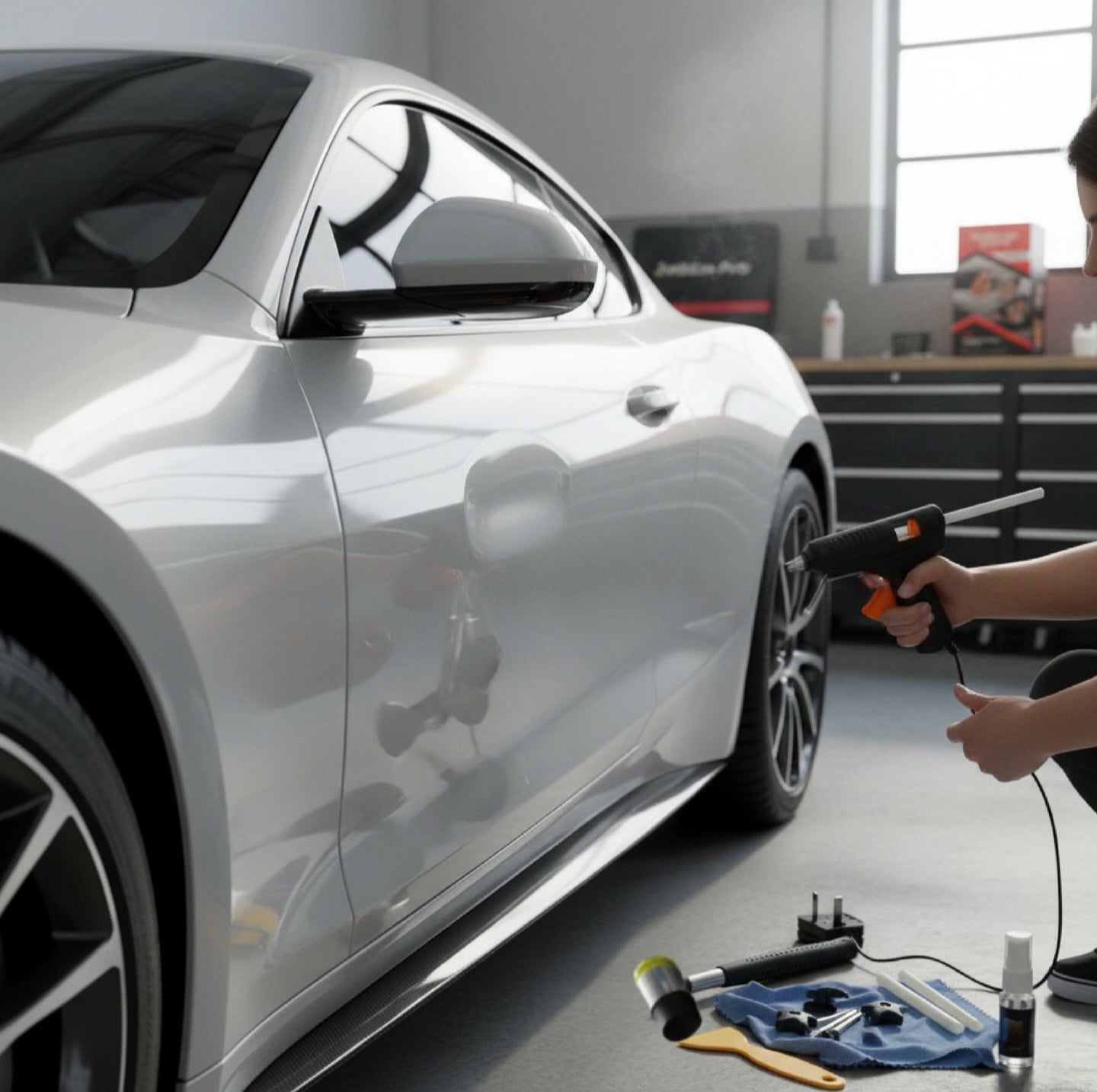 Visbella Kit Riparazione Ammaccature con Estrattore a Ponte e Colla a Caldo  Rimozione Ammaccature Auto Senza Verniciatura