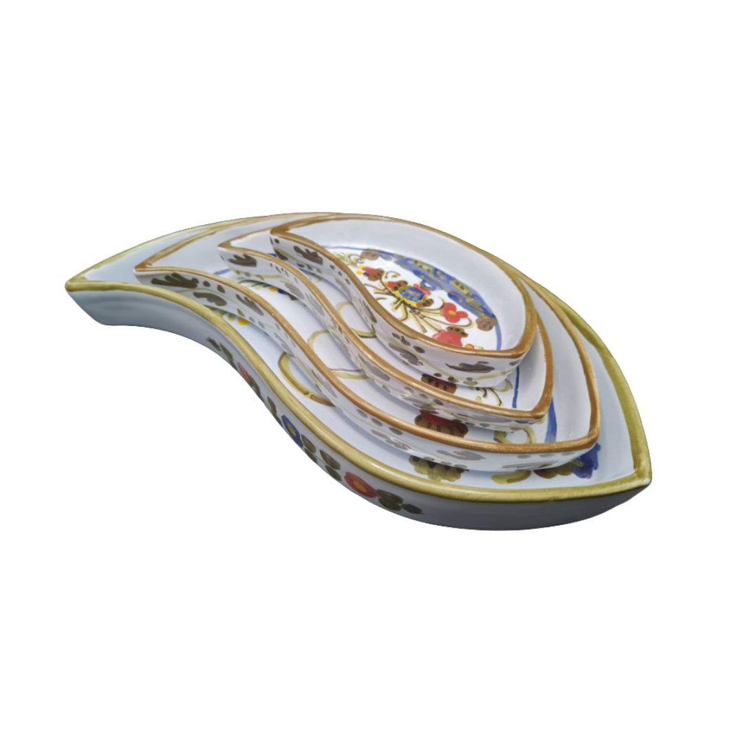 Set 4 Vassoi Mezzaluna Ceramica Dipinta a Mano - Piatti da Portata Antipasti Design Unico