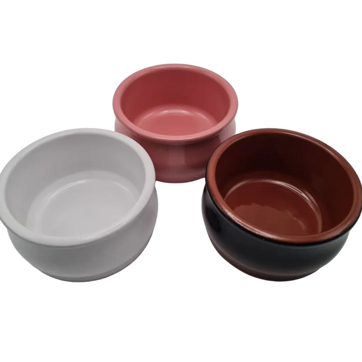 Set 3 Ciotole Ramequin in Ceramica Colorata - Bianco, Rosa e Marrone