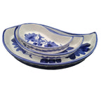 Set 3 Vassoi Mezzaluna Ceramica Bianca e Blu - Piatti da Portata Antipasti Decorati a Mano