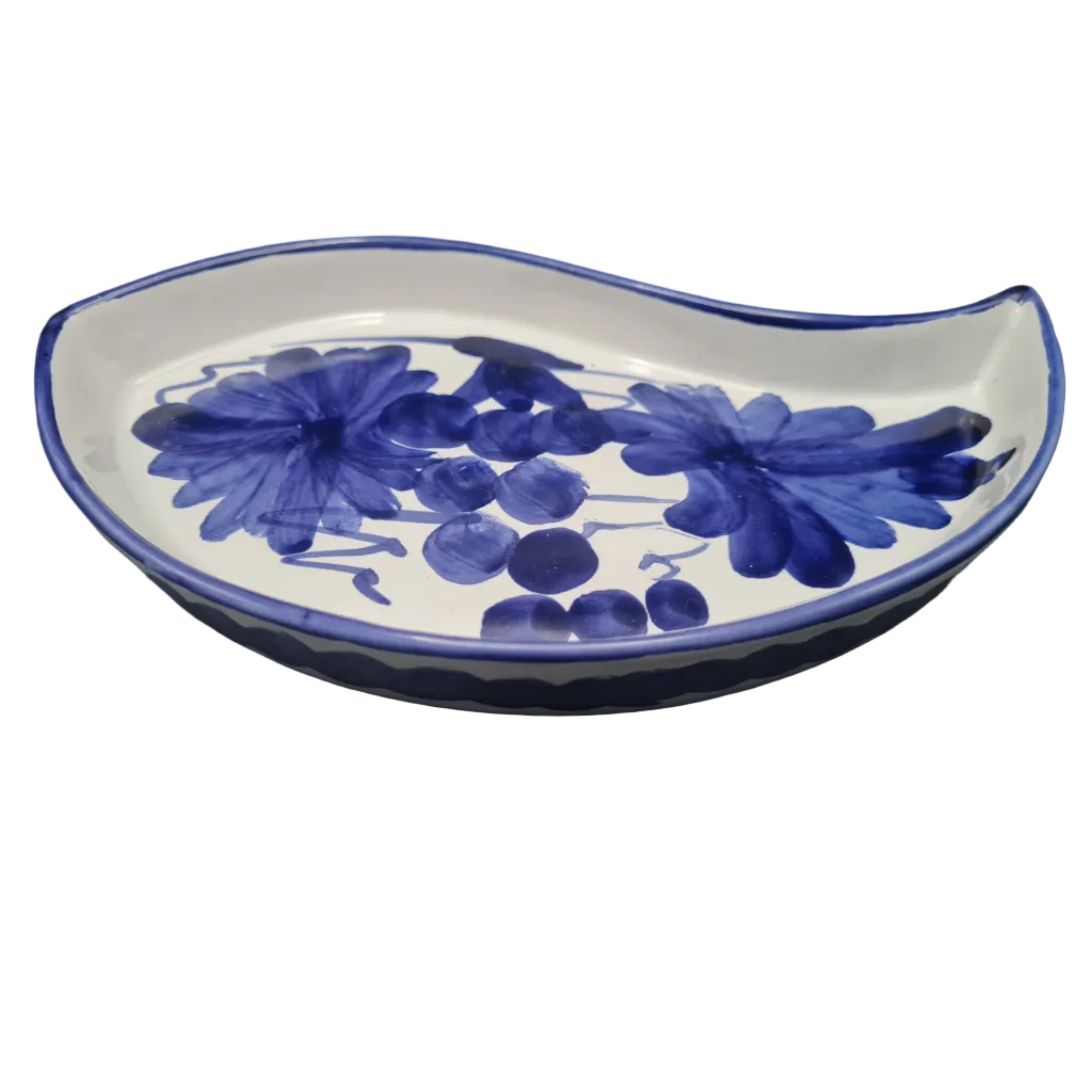 Set 3 Vassoi Mezzaluna Ceramica Bianca e Blu - Piatti da Portata Antipasti Decorati a Mano