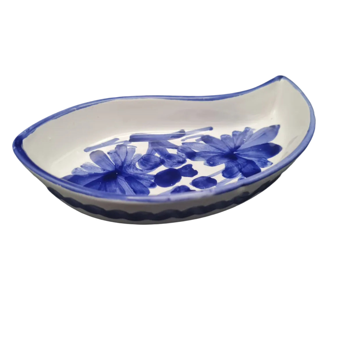Set 3 Vassoi Mezzaluna Ceramica Bianca e Blu - Piatti da Portata Antipasti Decorati a Mano