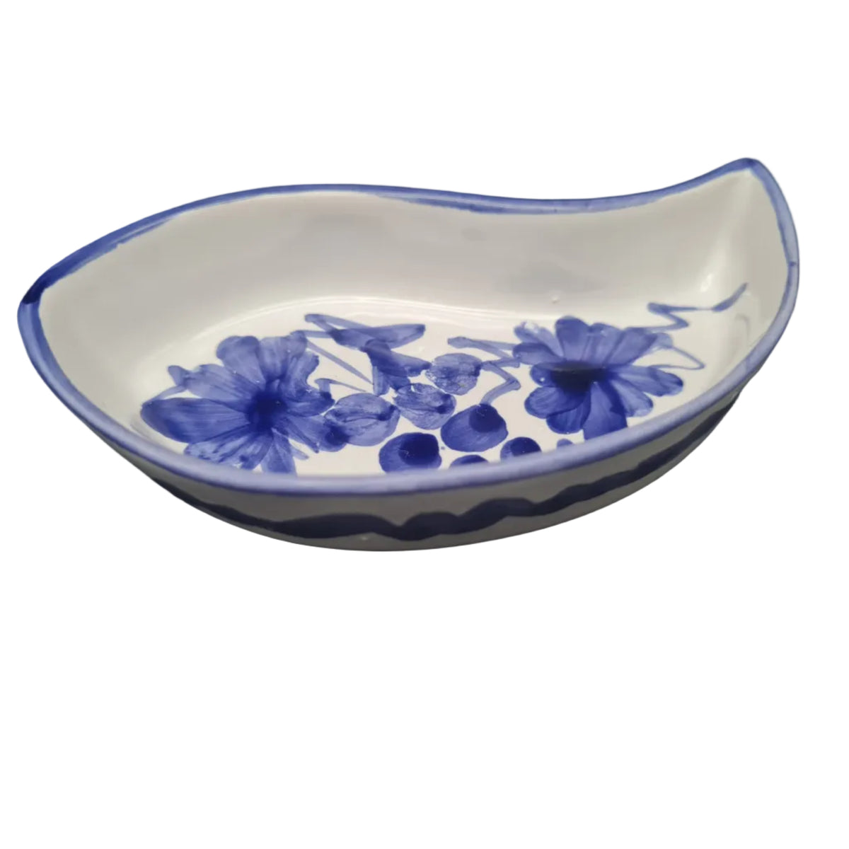 Set 3 Vassoi Mezzaluna Ceramica Bianca e Blu - Piatti da Portata Antipasti Decorati a Mano