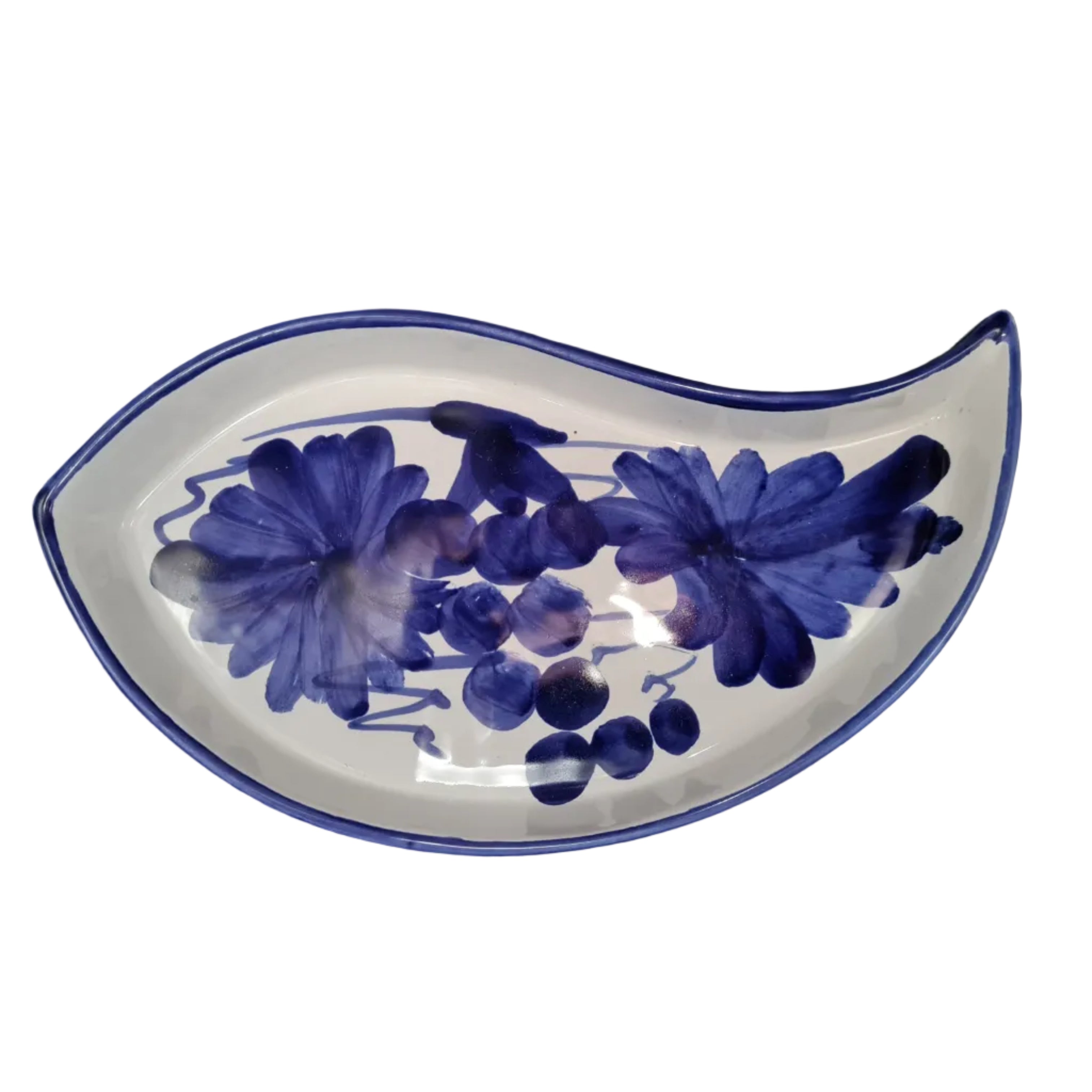 Set 3 Vassoi Mezzaluna Ceramica Bianca e Blu - Piatti da Portata Antipasti Decorati a Mano