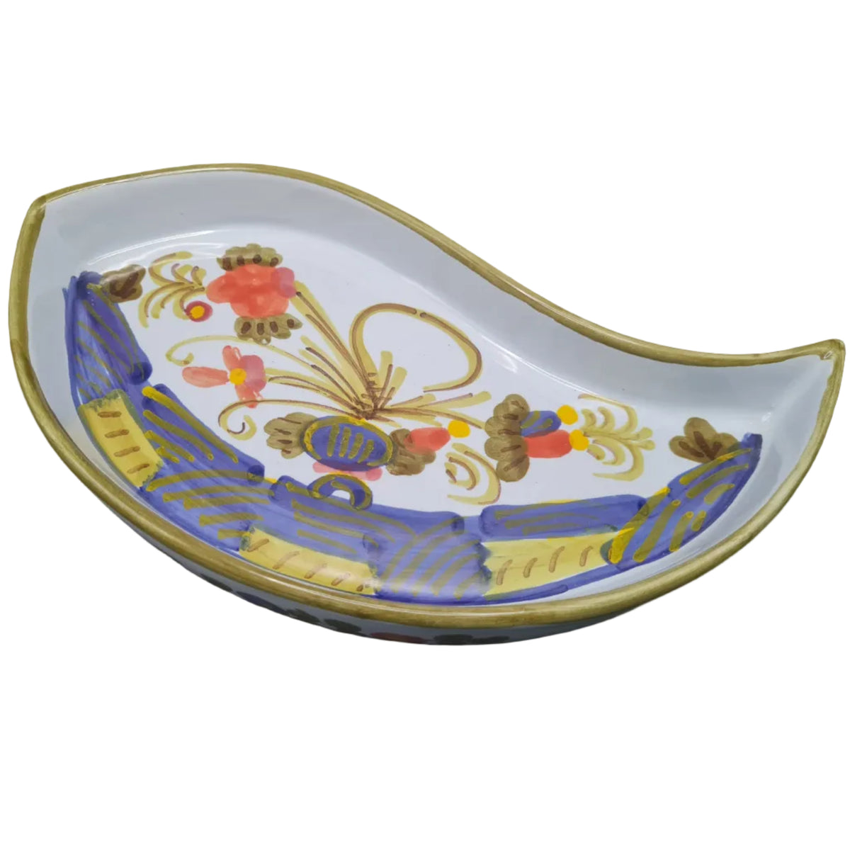 Set 4 Vassoi Mezzaluna Ceramica Dipinta a Mano - Piatti da Portata Antipasti Design Unico